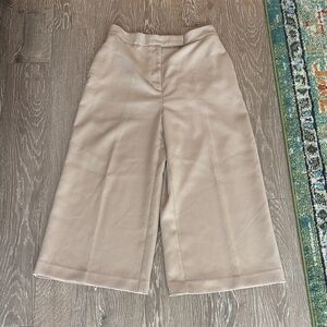 Zara Beige Wide-Leg Cropped Trousers